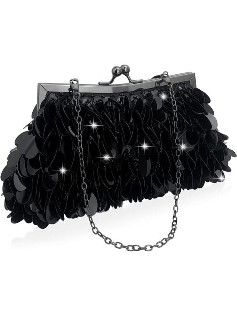 Sparkly Black Evening Clutch Purse Elegant Sequined  Formal Party Handbag